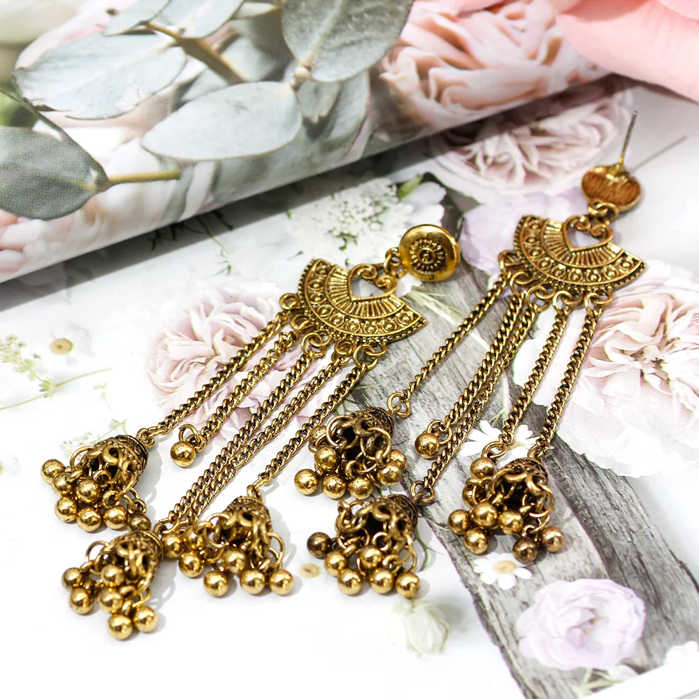 Женские серьги с кисточками SUNSPICE Винтажные золотого цвета в индийском стиле