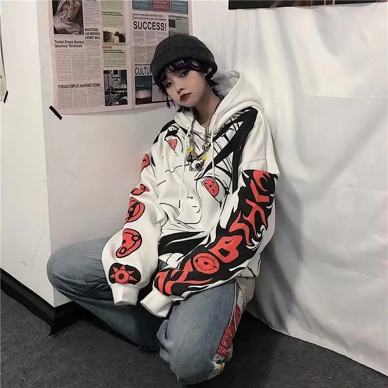 

QWEEK Anime Naruto Hoodie Women Harajuku Hoodie Streetwear Best Friend 2021 Fashion Manga Sasuke Japan Sweatshirt Loose Pullover