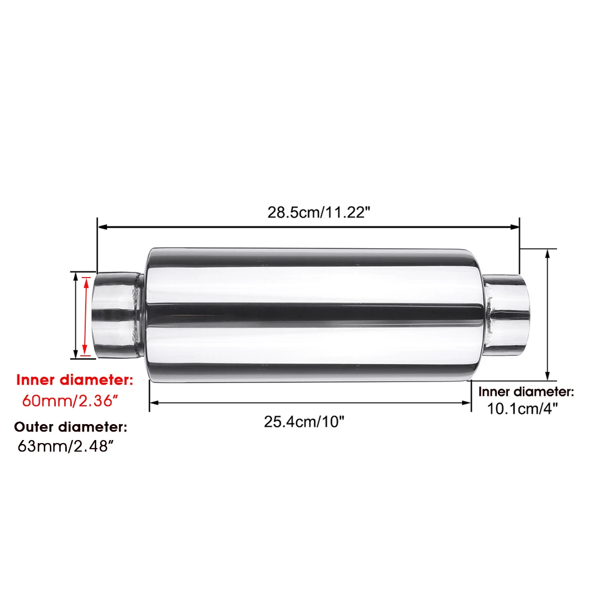 Универсальный глушитель выхлопной трубы из нержавеющей стали 63 мм диаметр