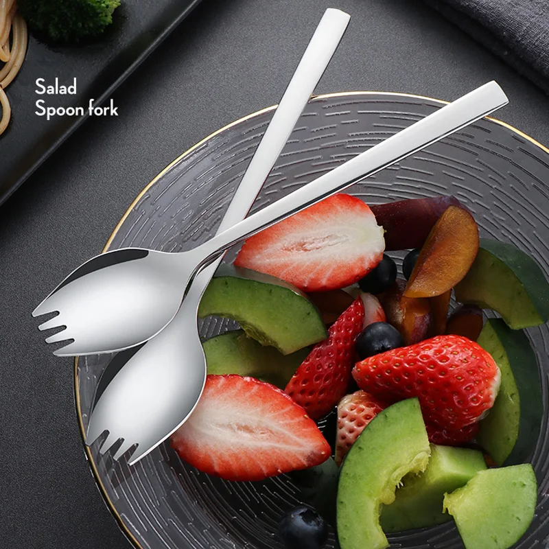 

2Pcs Stainless Steel Sporks Soup Spoon Salad Fork Serving Spoon Portable Spork for Travel Picnic Office Lunch Camping Flatware