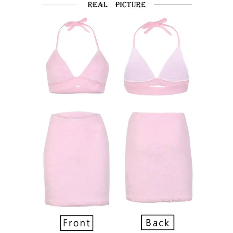 Женский флисовый комплект из 2 предметов короткий топ с открытой спиной