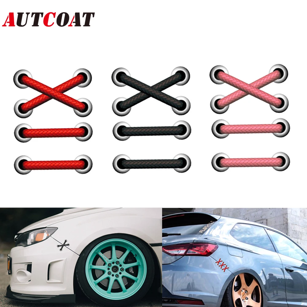 

AUTCOAT 1Pcs Funny Reflective Car Sticker Parallel Cross Shoelaces Sticker Universal Car Sticker for Refit Pattern