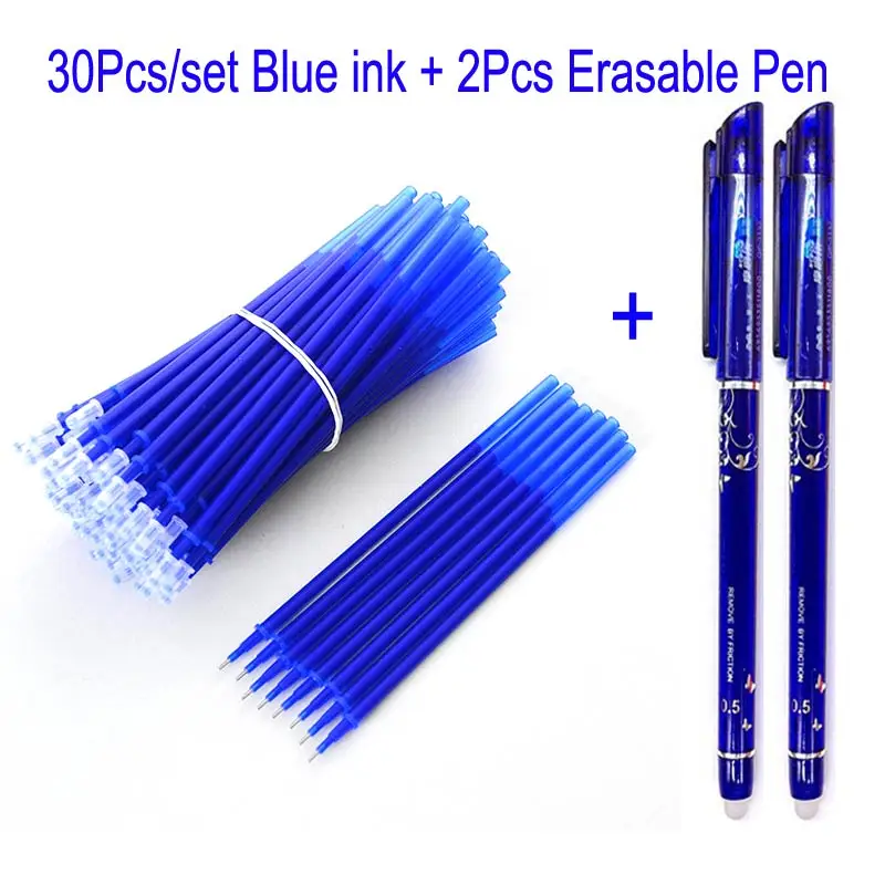 30 blue ink 2 pen Delvitch 30 шт./набор стираемые стержни 0,5 мм синие/черные чернила волшебное письмо нейтральная стираемая гелевая ручка заправка школьные канцелярские принадлежности - Цвет: 30 blue ink 2 pen