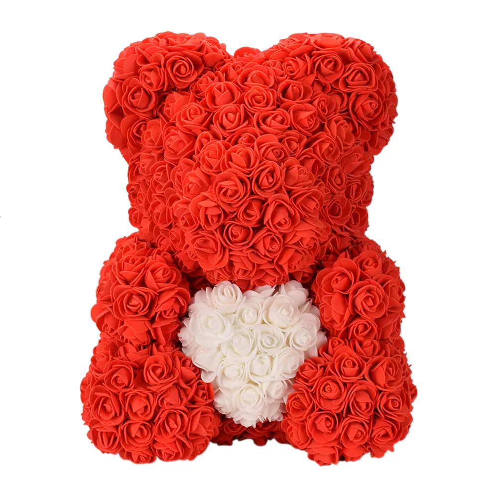 

40cm Rose Bear Heart Artificial Flowers Red Rose Bear For Women Valentine's Wedding Birthday Christmas Gift Home Decoration