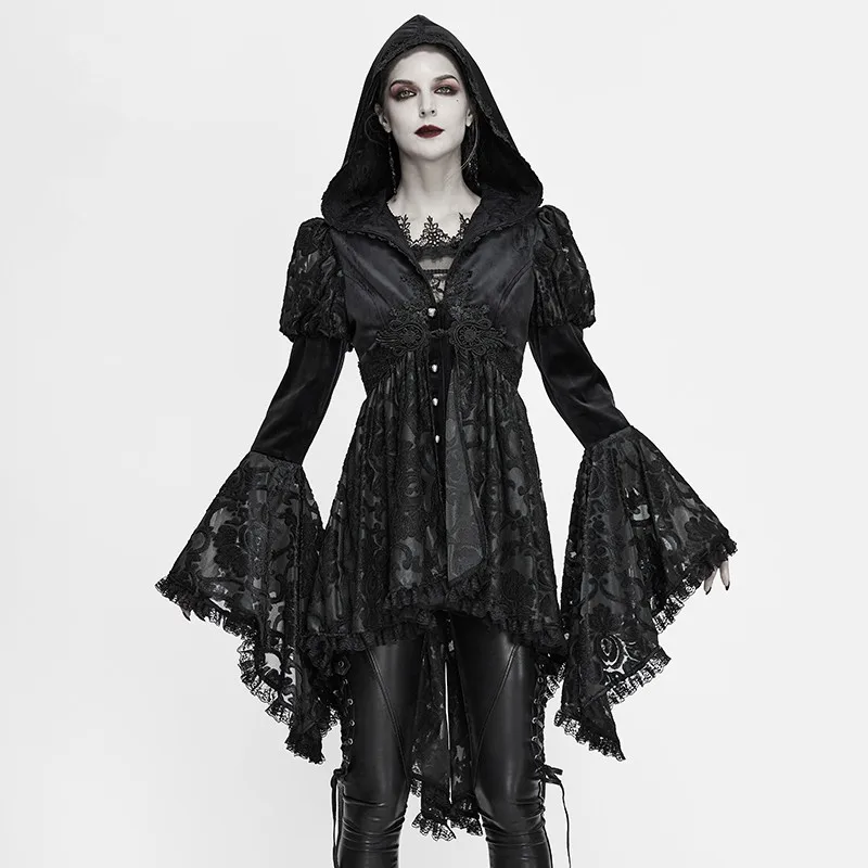 

Women Jacket Gothic Black Long Sleeves Coat for Woman Flare Sleeves Hooded Dress Coat Party Cosplay Costume