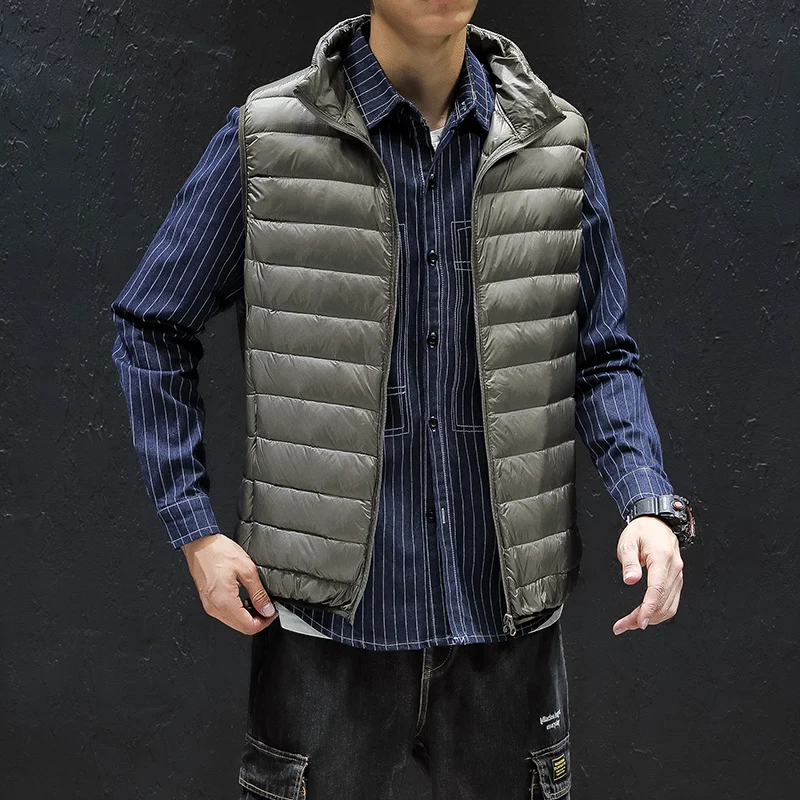 Winter Men Vest White Duck Down Coats Ultralight Sleeveless Vest Jacket Fashion Stand Collar casual down jacket