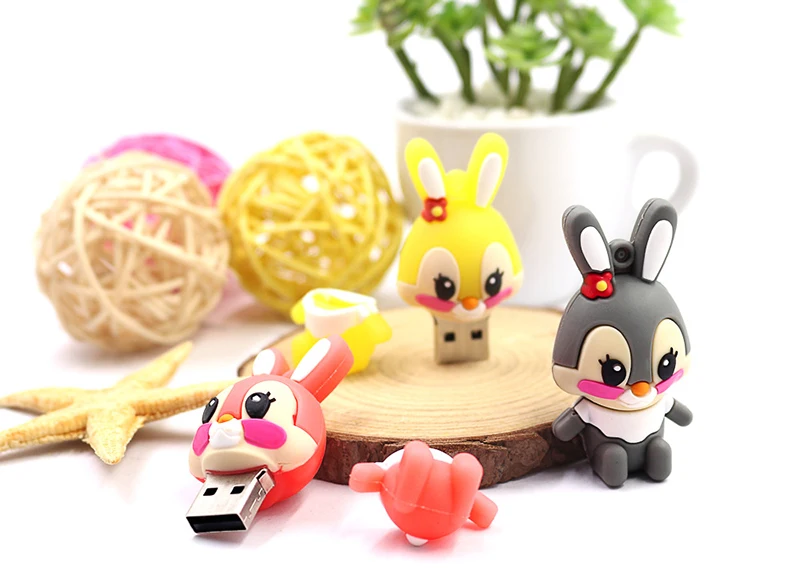 Cartoon Pendrive 128GB USB Flash Drive 64GB 32GB 16GB Cle 2.0 Cute Gray Pink model rabbit Pen Memory Stick | Компьютеры и офис