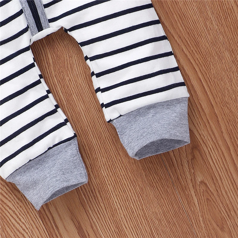 Baby Spring Autumn Clothing Toddler Kid Boys Striped Hooded Romper Jumpsuit Clothes Pocket Patchwork Outfits |