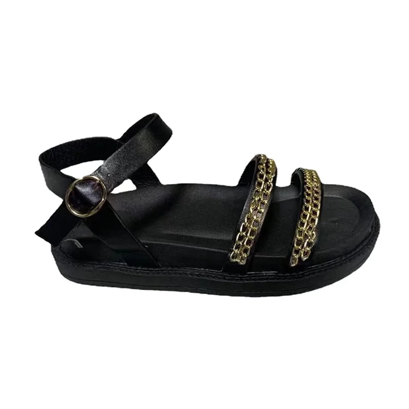 

Summer PU Leather Women Flat Beach Sandals Platform Comfort Ladies Shoes Fashion Chain Sandals Slippers Buckle Strap Plus Size