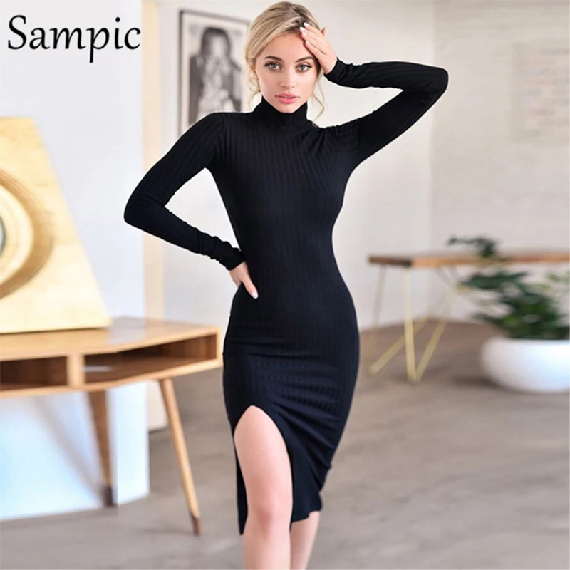 Женское вязаное повседневное облегающее платье Sampic с длинным рукавом Осеннее