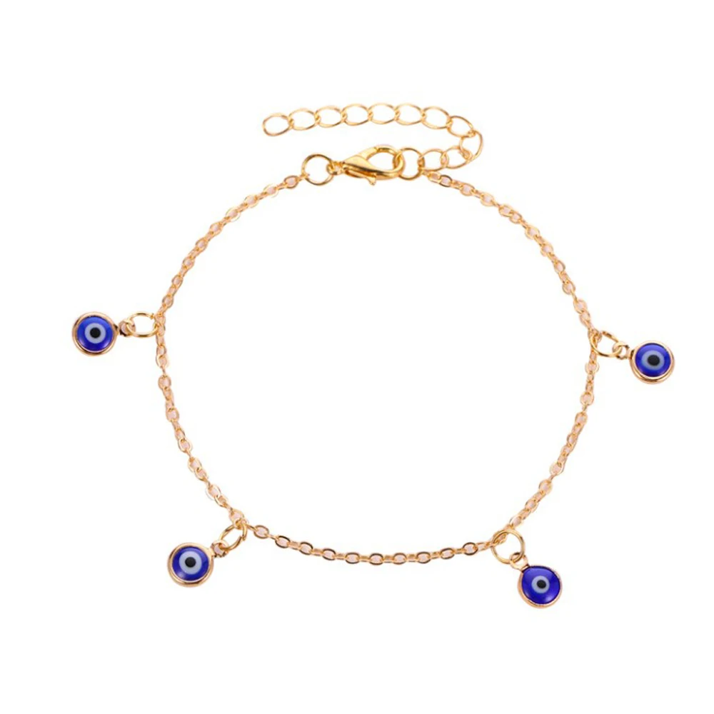 

EVIL EYE Gold Silver Color Alloy Foot Chain Anklet Turkish Eye Charm Tassel Ankle Bracelet Adjustable for Women Girls LE494