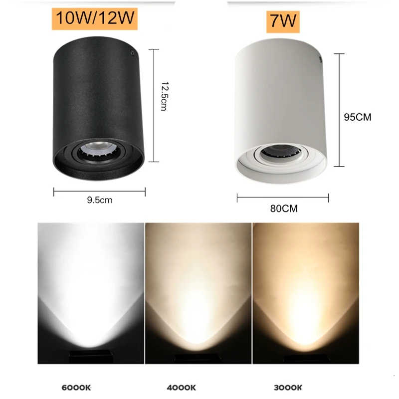 Диммируемый вращающийся светодиодный светильник на 360 ° 10 Вт 12 монолитный блок