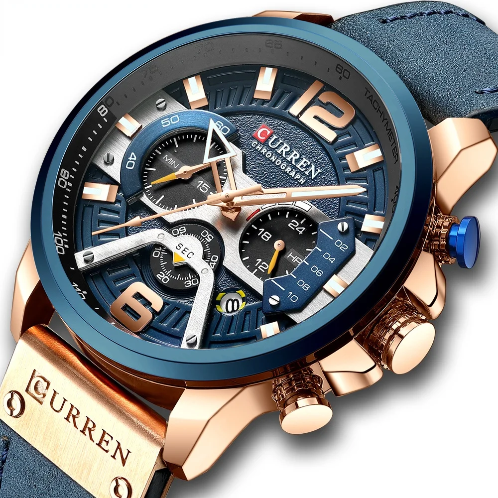 Casual Sport Watches for Men Blue Top Brand Luxury Military Leather Wrist Watch Man Clock Fashion Chronograph Wristwatch