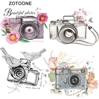 zotoone iron on patches for clothing fashion art camera bird clothes stickers printed heat transfer diy vinyl ironing applique g