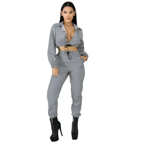 

New Women Sexy Reflective Jumpsuit Bodycon Playsuit Clubwear Party Casual Romper Solid Cool Long Sleeve Zipper Sets