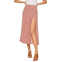 summer women high waist skirts leopard flower printed elastic female party beach midi skirt a line dress side open lady vestidos