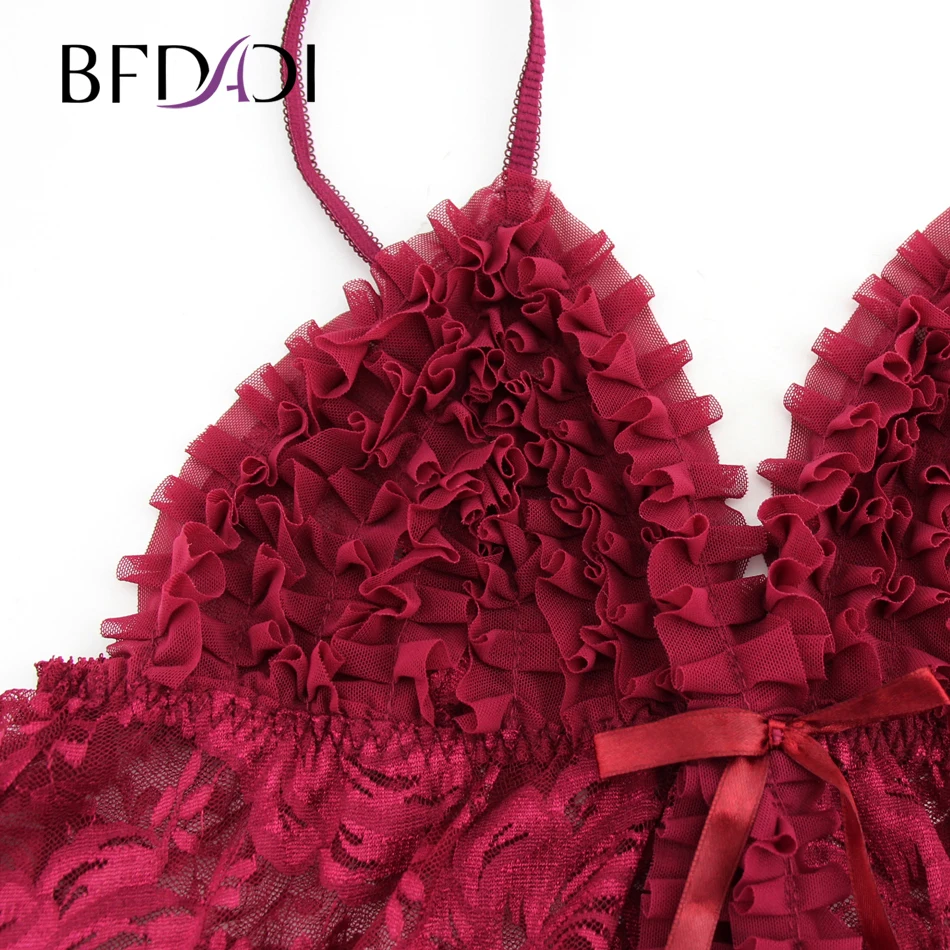 Women Sexy Lingerie Front Open Sleepwear Sets Europe and America style sexy Flowers lace perspective dress + T pants 0922 | Женская