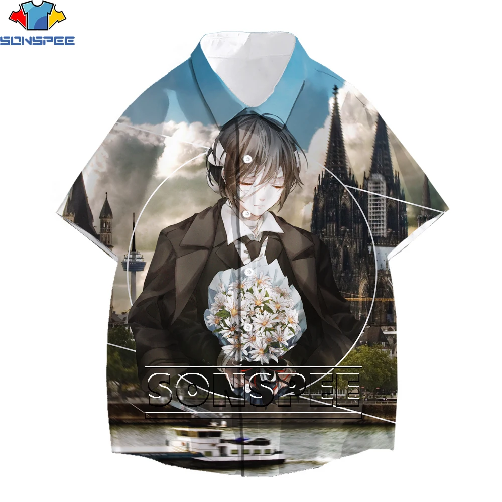 

SONSPEE Anime Cartoon Bungo Stray Dogs 3D Print Dazai Osamu Hawaiian Shirt Men's and Women's T-shirt Summer Casual Top