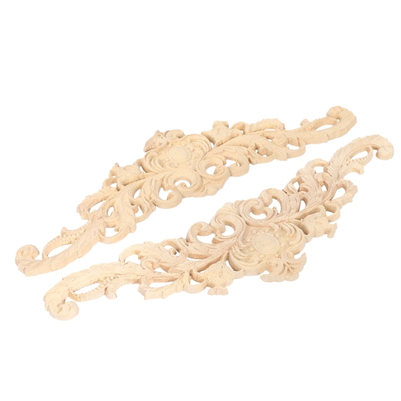 

2Pcs Wood Decorative Long Carved Onlay Applique Furniture Corners Ornament Home Door Bed Decor 30 X 8 cm