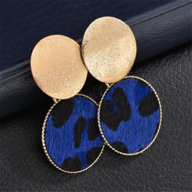 Женские леопардовые серьги золотого цвета круглые серьги-гвоздики с натуральным