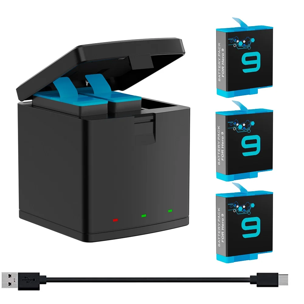 

2000mAh Battery and 3-Channel USB Charger For GoPro Hero 9 camera (Fully Compatible with GoPro 9 Battery and Charger)