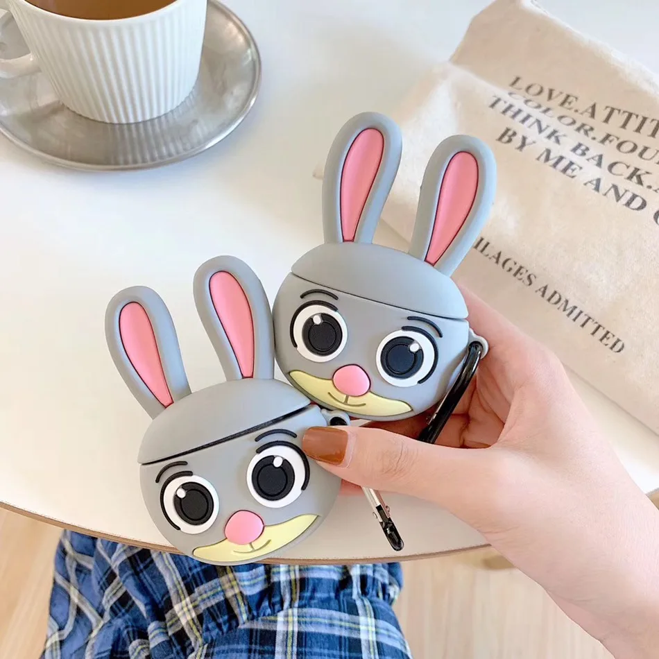 3D Silicone Earphone Case For Airpods 2 Cute Rabbit Animal Cartoon Headphone Cover Apple Air pods Earpods Ring | Электроника