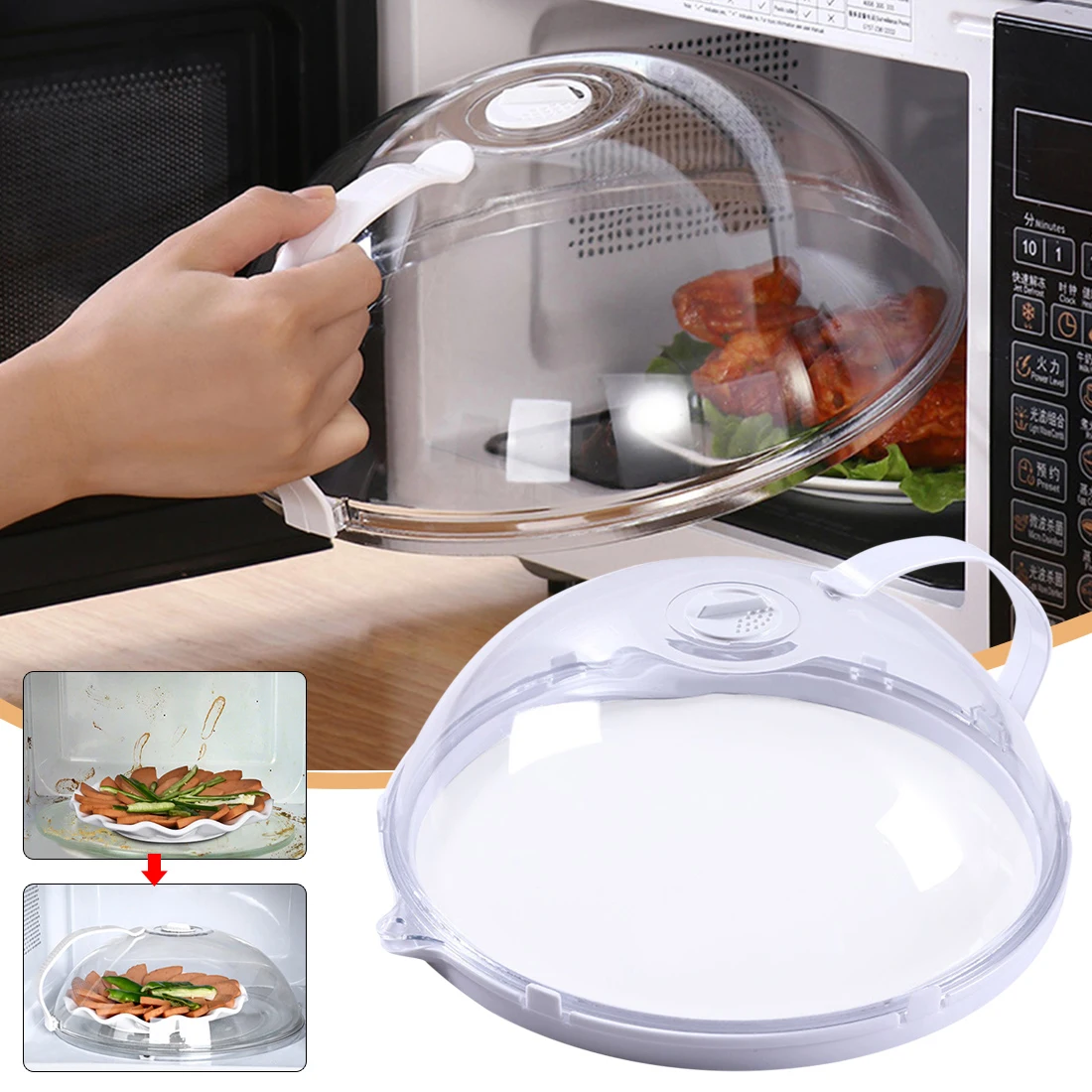 

Food Cover Microwave Oven Dish Pan Lid Plate Stove Cover Cookware Lid Transparent Anti-Splash Cap With Handle