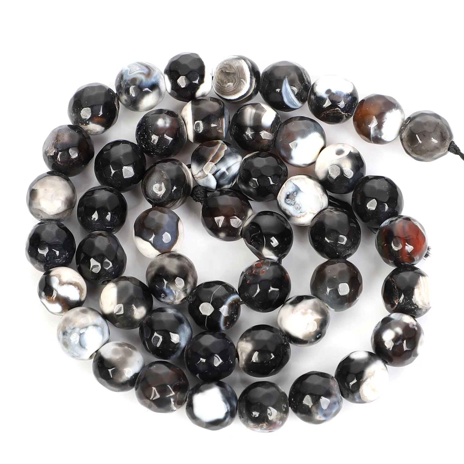 15 &quotнитка гладкие натуральный камень Бусины черный и белый оникс агат свободные