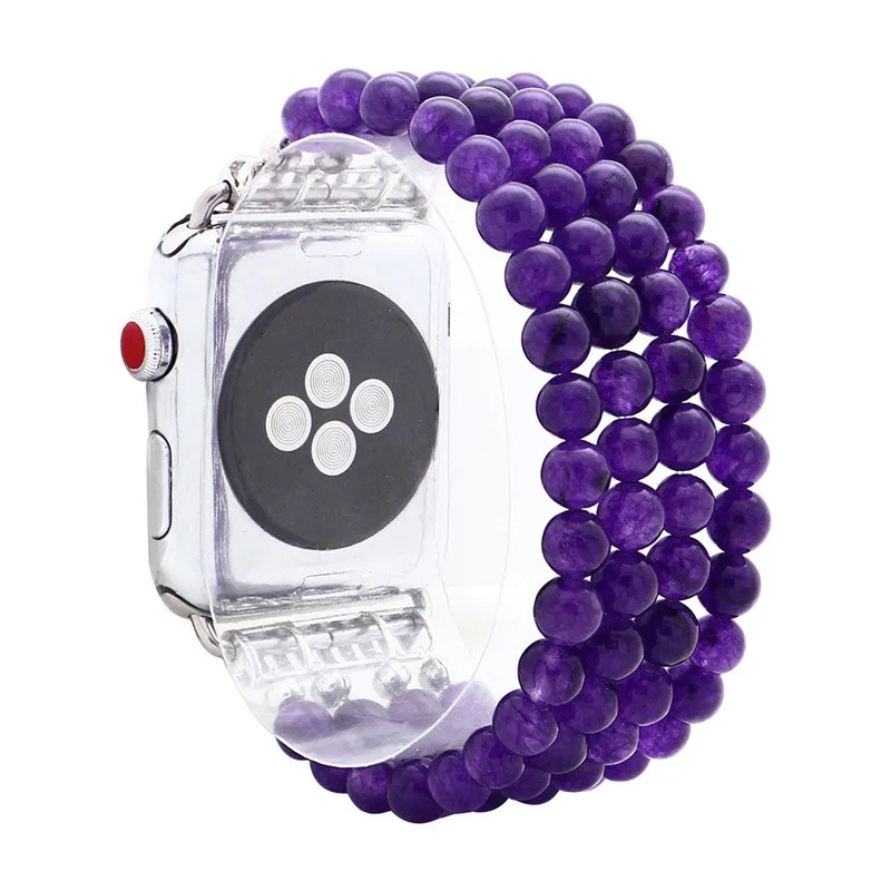 Purple Crystal LuReen агатовыми бусами Эластичный ремешок для наручных часов Apple Watch серии 1/2/3, 42 мм, 38 мм, версия эластичный браслет, ремешок для наручных часов iwatch, 4/5 40 мм 44 мм - Цвет ремешка: Purple Crystal