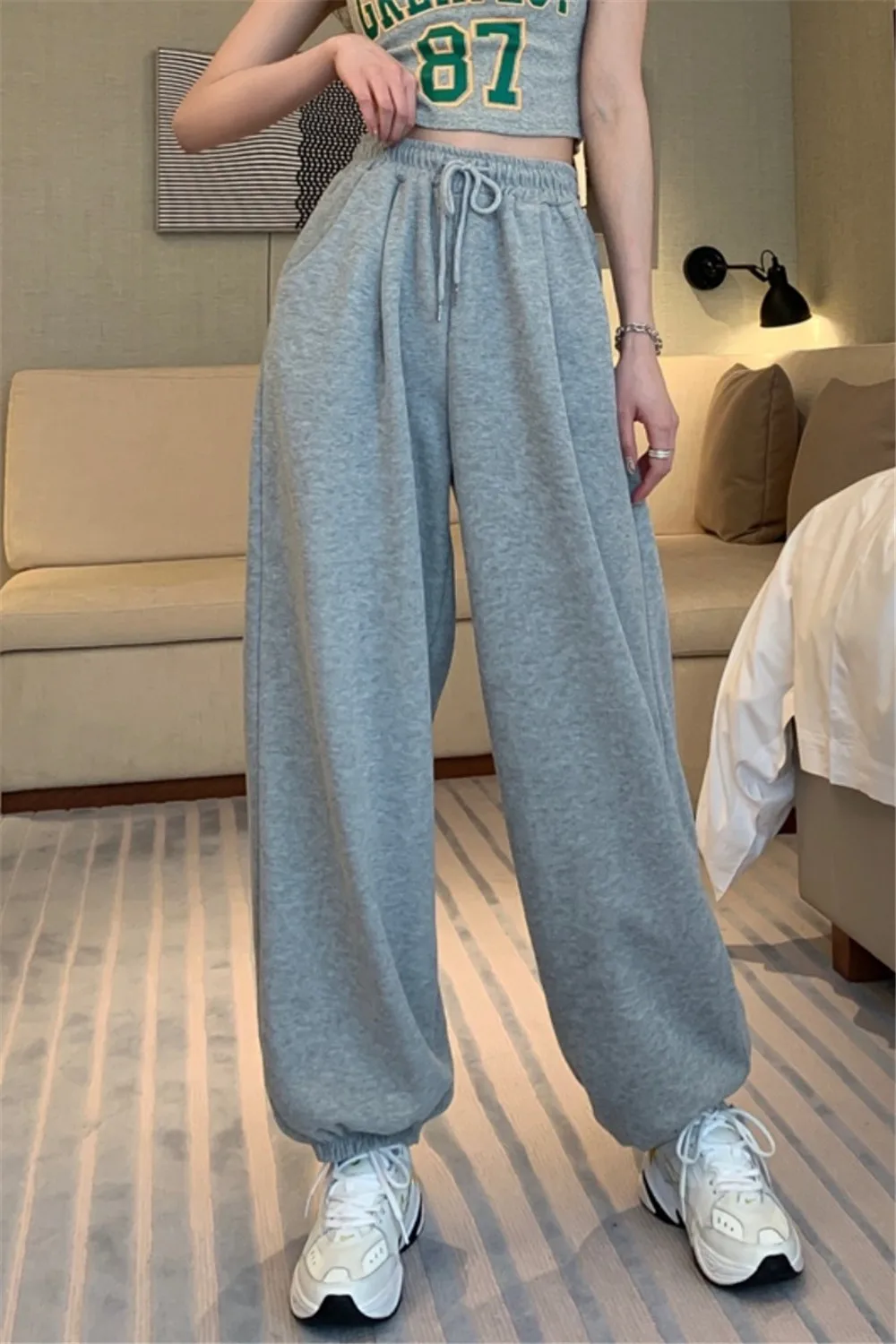 

Women Spring Summer Fashion Japan Style Harajuku Trouser Female Solid Color Elastic High Waist Lady Comfortable Loose Harem Pant