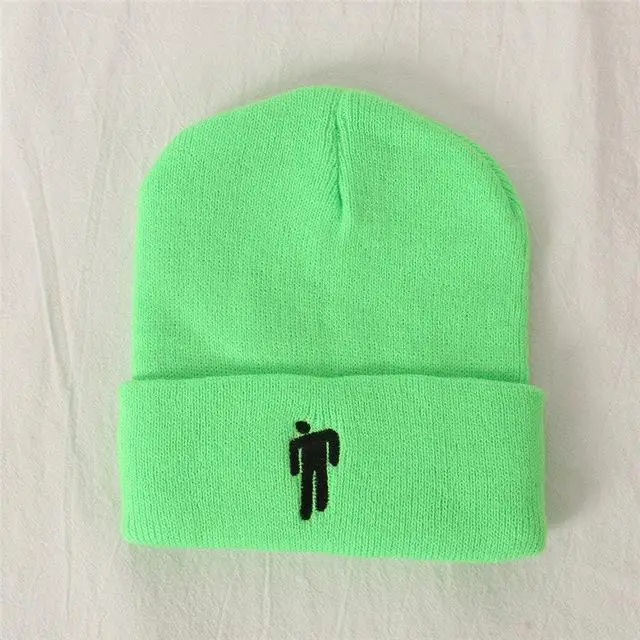 Billie Eilish Beanie цвета вязаная зимняя шапка однотонный хип-хоп трикотажный свитер шляпа костюм капитана аксессуар подарки теплая зима - Цвет: Fluorescent Green