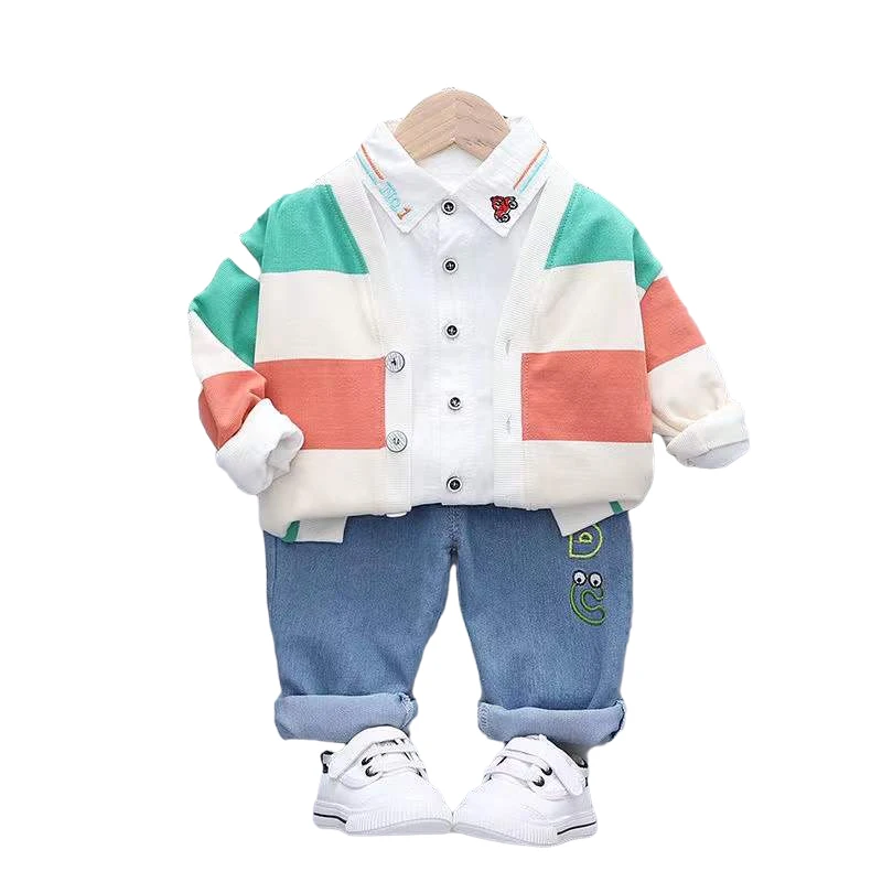 

2022 New Boy Spring And Autumn Clothes Kid's Clothes 0-5 Years Old Children's Knitted Jacket + Shirt + Trousers Three-piece Suit