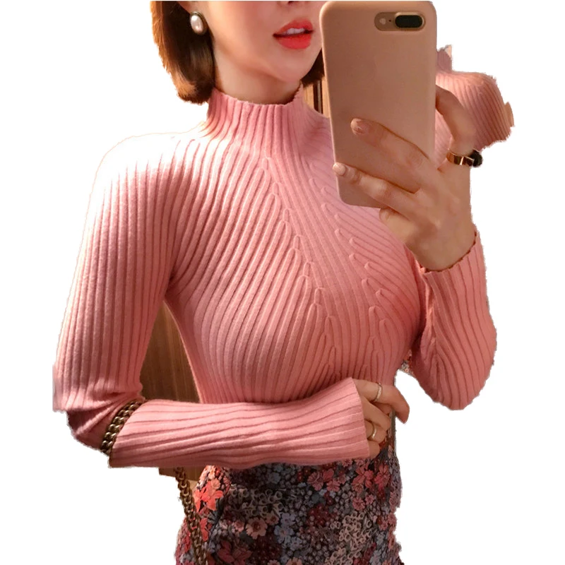 Осенние женские свитера реальные фотографии облегающий сексуальный плотный