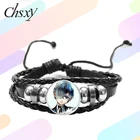 CHSXY Аниме Kuroshitsuji черный браслет Батлер небо фантомлей Себастьян стекло застежка кожаный браслет Поклонники подарок косплей ювелирные изделия