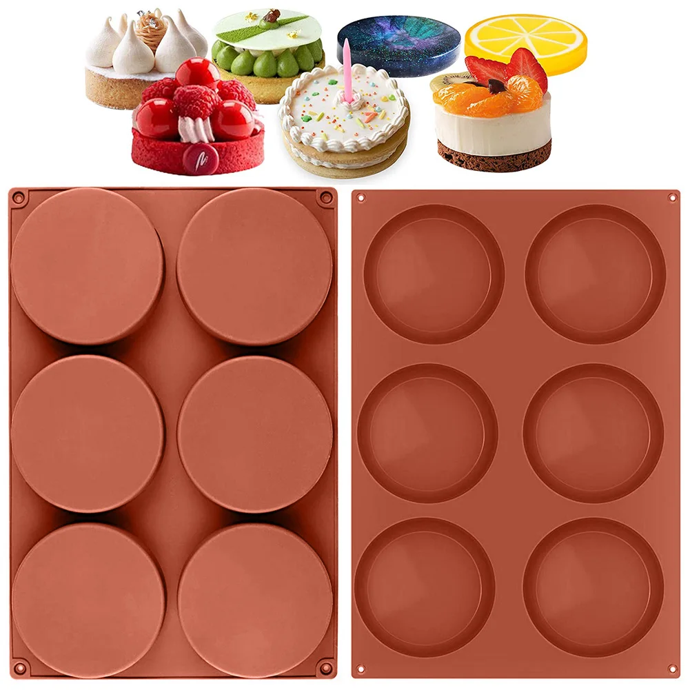 

6-Hole Round Cake Mold Household Baking Stereo Chocolate Biscuit Silicone Mould 1 order