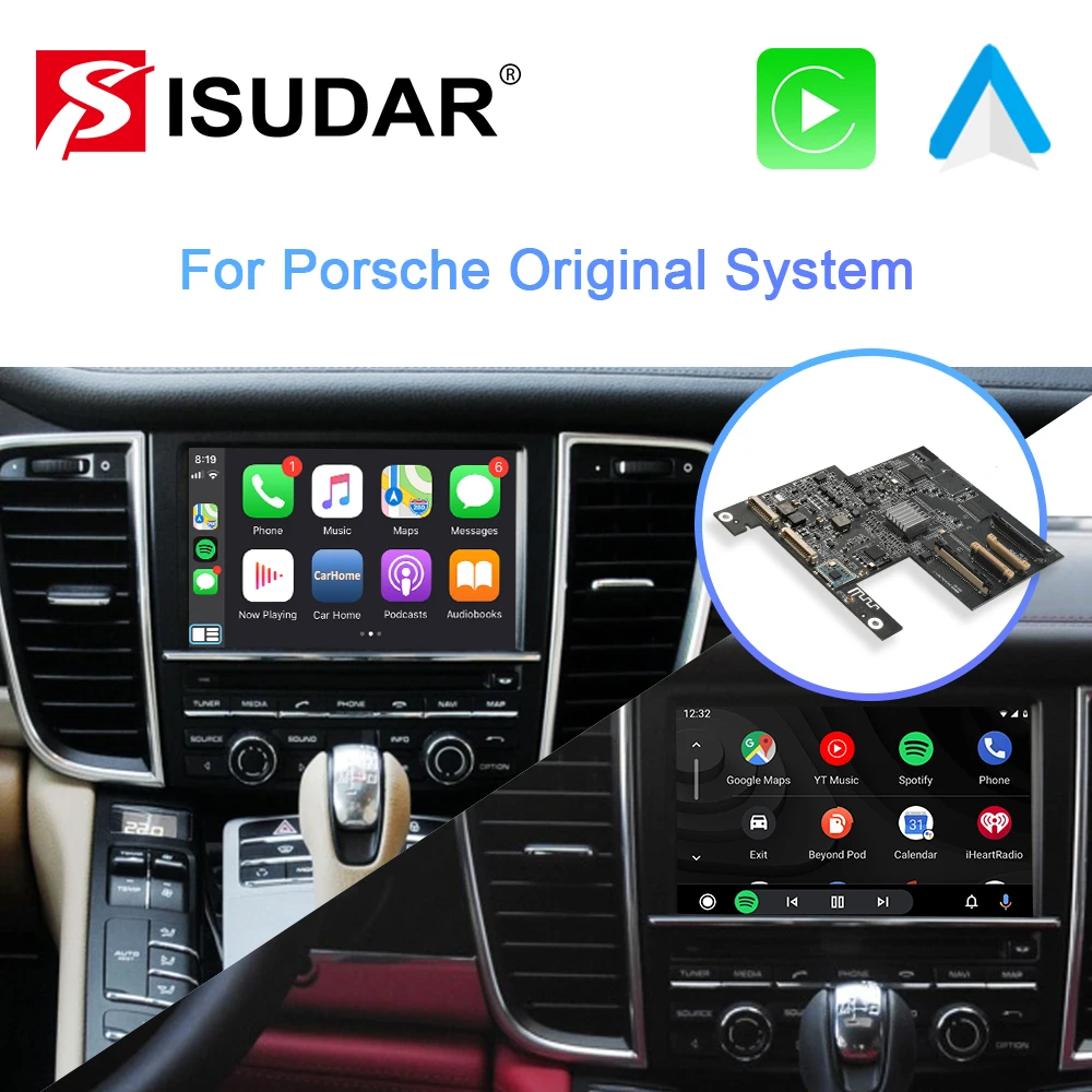 ISUDAR-Módulo Carplay para Porsche/Panamera/Cayenne/Macan/Cayman/Boxster 911 718 PCM 3,1 Android Auto AI Box versión 2 Multimedia