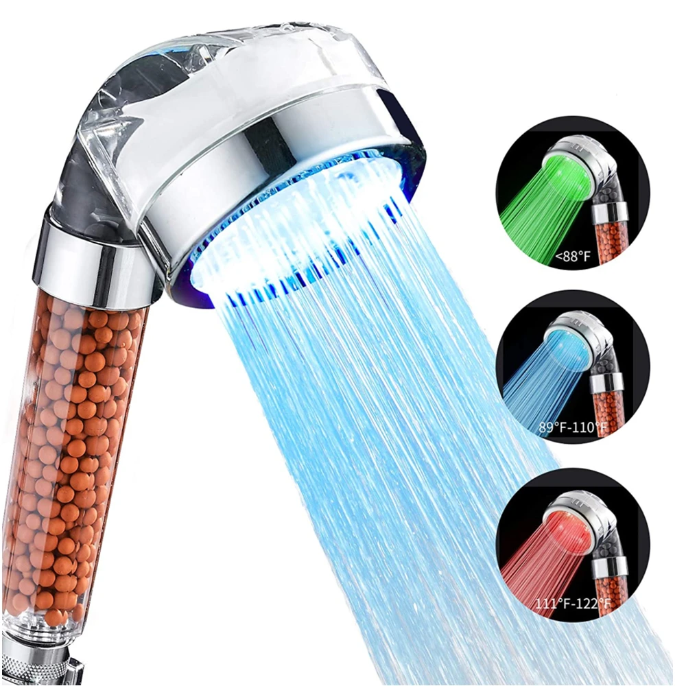 Bathroom Led Shower Head 3/7 Colors Changes Temperature Sensor High Pressure Water Saving Filter Mineral Anion Spa Shower Heads