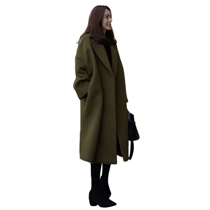 

Retro Women's Woolen Coat Thickened Loose Fashion Trend One Button Lapel High Quality Solid Color Woolen Coat 2021 New W34