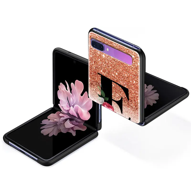 

Phone Case for Samsung Galaxy Z Flip 5G Black Fold Shell Hard Shockprooft Segmented Protect Coque Marble Letter