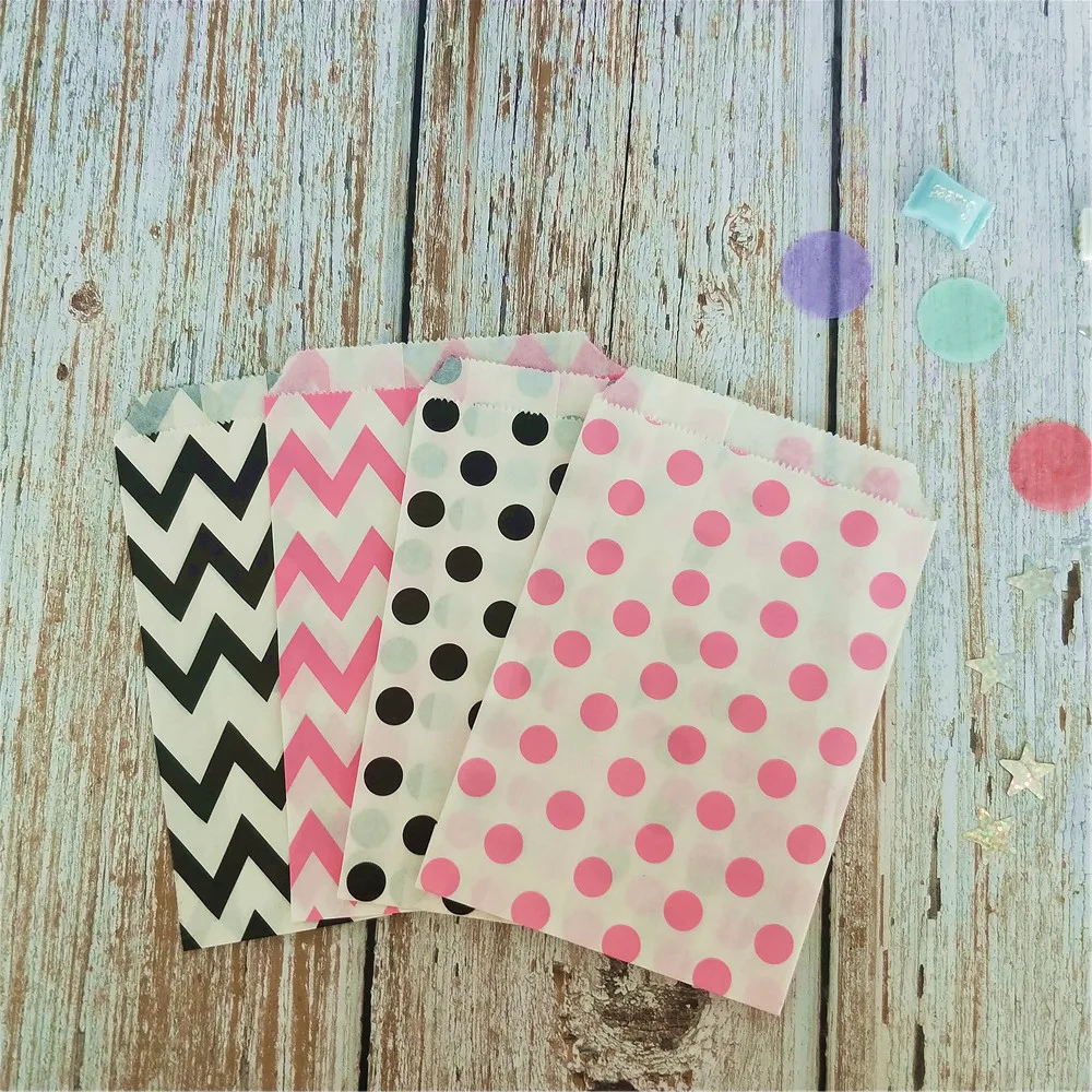 Bolsas peque&ntilde;as de papel para fiestas, 10x15cm, mezcla de bolsas de recuerdo de papel azul, Rosa beb&eacute;, primer cumplea&ntilde;os, 200 piezas-1
