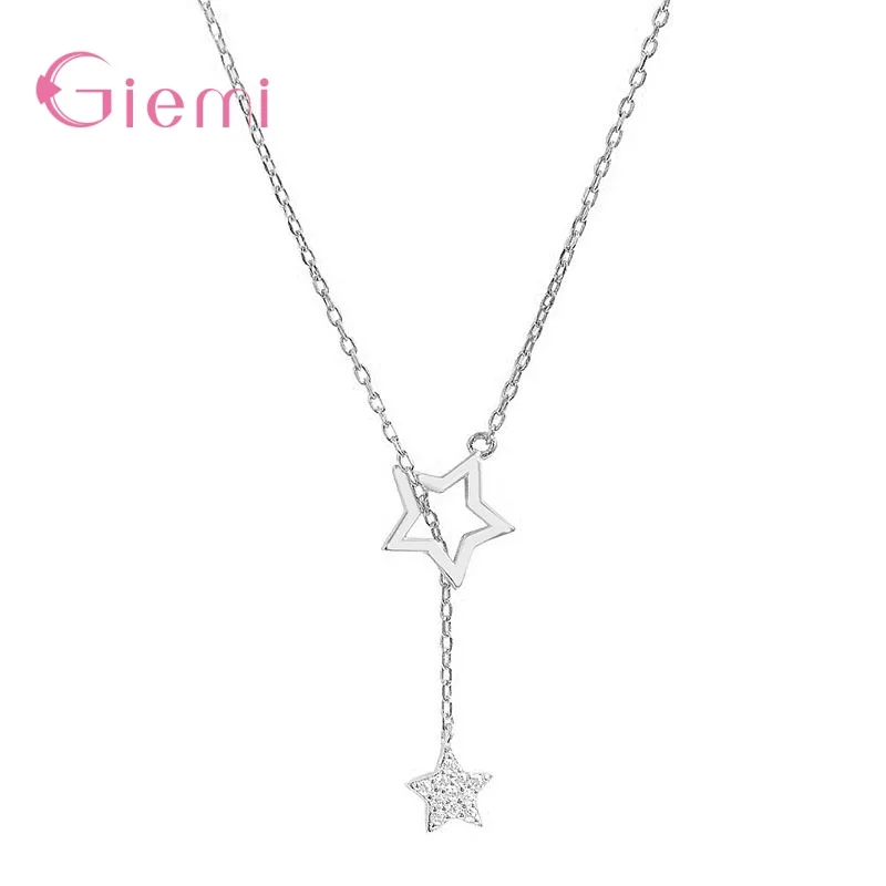 

Genuine 925 Sterling Silver Five-pointed Star Pattern Pendant Chain Necklace For Women Fine Jewelry New Collar 2 Colors Option