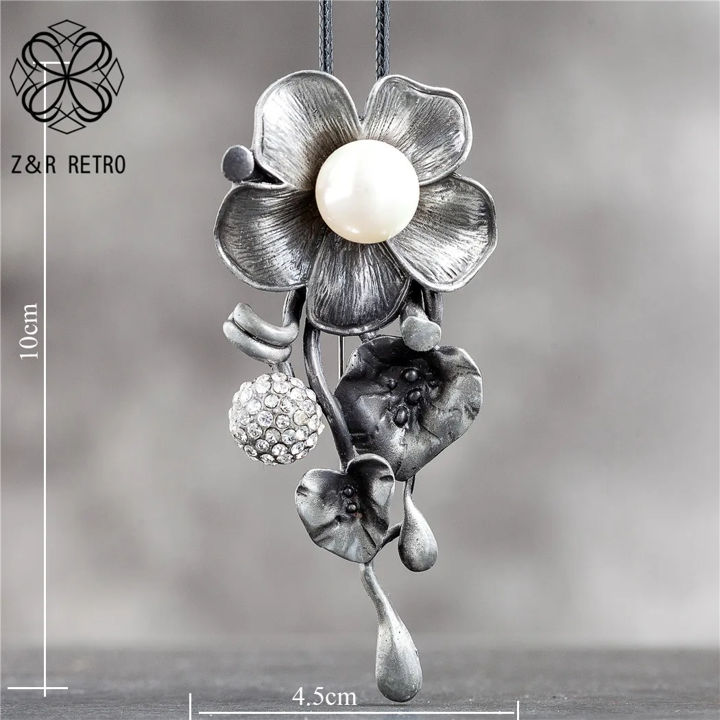 Flower Pendants Long Necklace for Women Vintage Jewelry White Beads Suspension Goth Chains Chokers Wholesale Jewellery 2021 New | Украшения