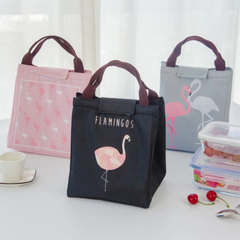 

1 Piece Oxford Fabric Insulated Tote Thermal Bag Flamingo pattern Fresh Cooler Convenient Lunch Bag Outdoor Picnic 23.5cm x 20cm