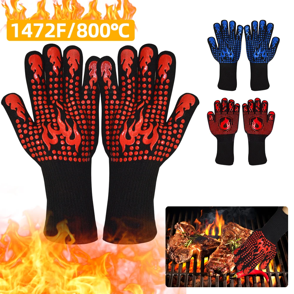 Перчатки с защитой от высоких температур, 800 градусов, огнестойкие, теплоизоляционные перчатки, перчатка для барбекю, гриля, приготовления в...