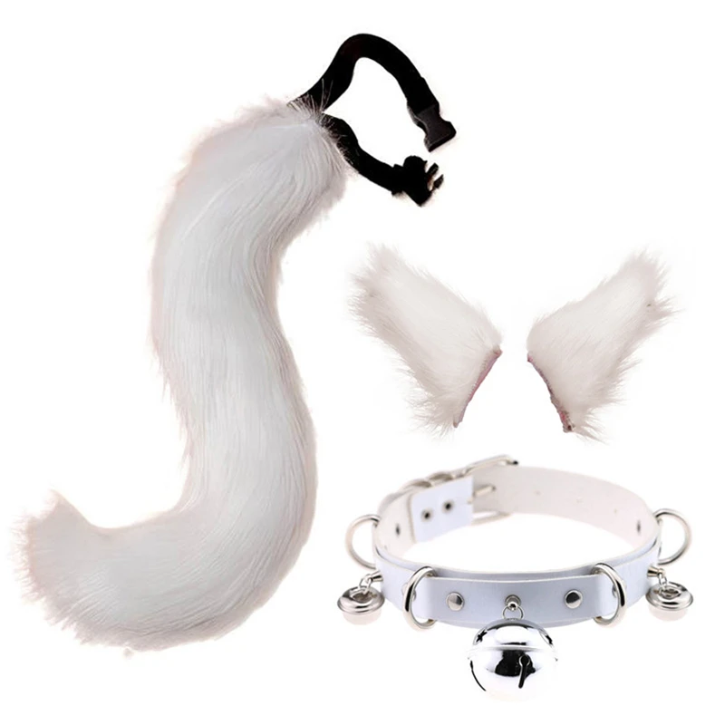 

Wolf Fox Tail Clip Ears And Bell Neck Chocker Set Halloween Christmas Fancy Party Costume Toys Gift For Children Or Adult