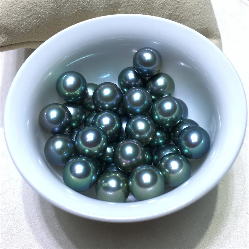 

High Luster 7.5-8mm freshwater round pearl peacock color real pearls loose beads DIY half hole pearl jewelry