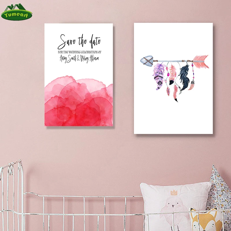 Современный акварельный розовый плакат Ловец снов перо стрела стены искусства