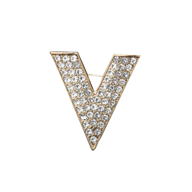 Новинка минималистичный кристалл новая Буква V Брошь булавка Стразы треугольная