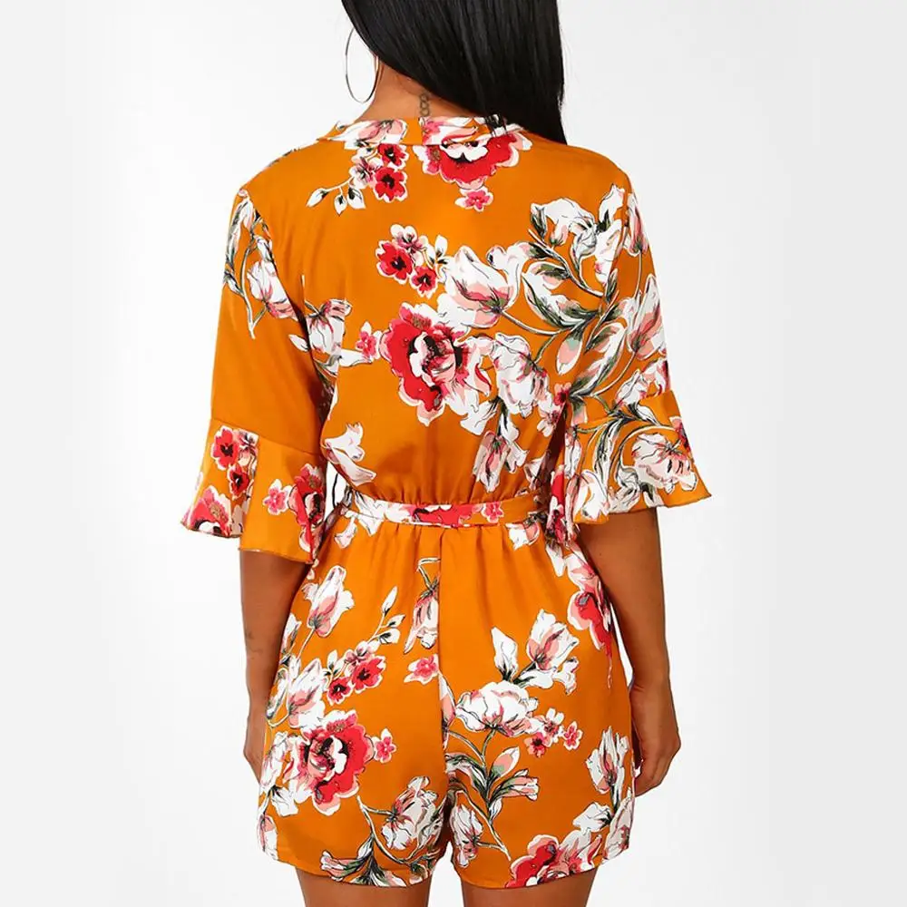 Женский праздничный пляжный комбинезон с цветочным принтом повседневный