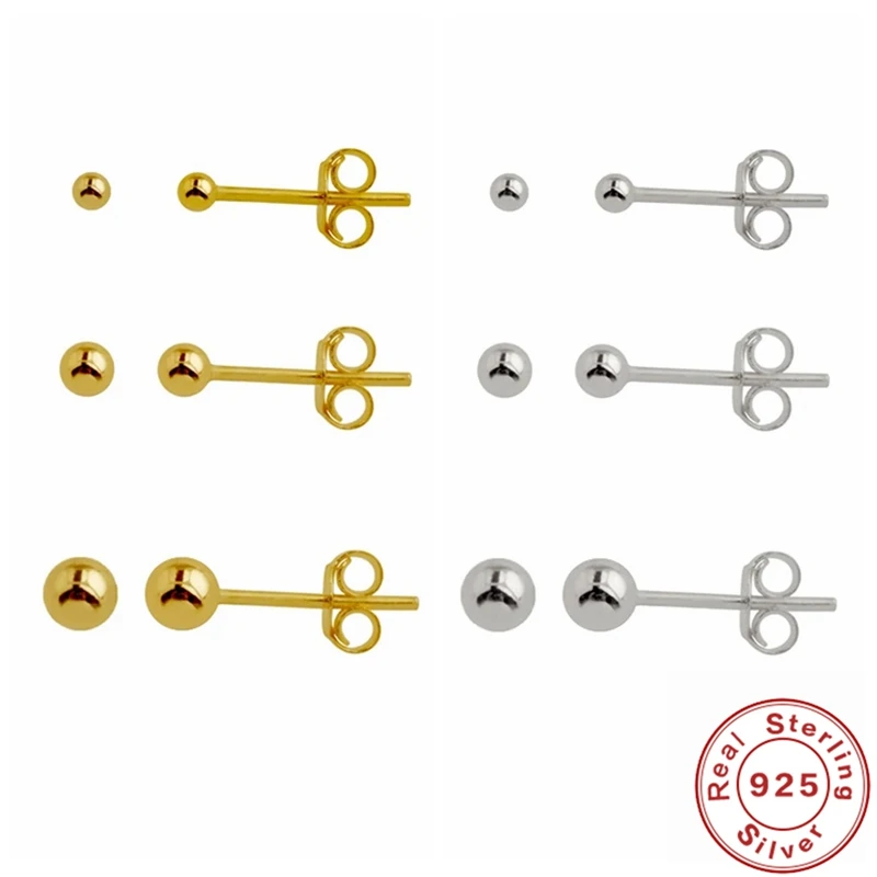 

Koren INS Light Luxury Fashion Wild 2/3/4mm Round Ball Stud Earrings S925 Sterling Silver Zircon Earrings For Women Gold Jewelry